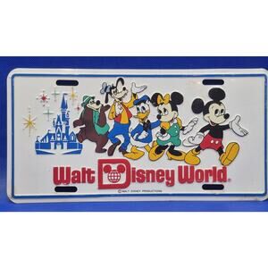 Vintage Walt Disney World Castle Mickey & Friends Metal License Plate 12x6"